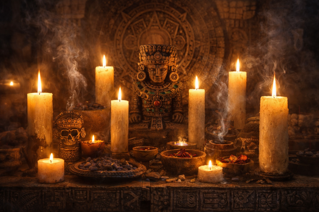 Altar azteca para amarres de amor en Chicago — Botánica Secreto Azteca