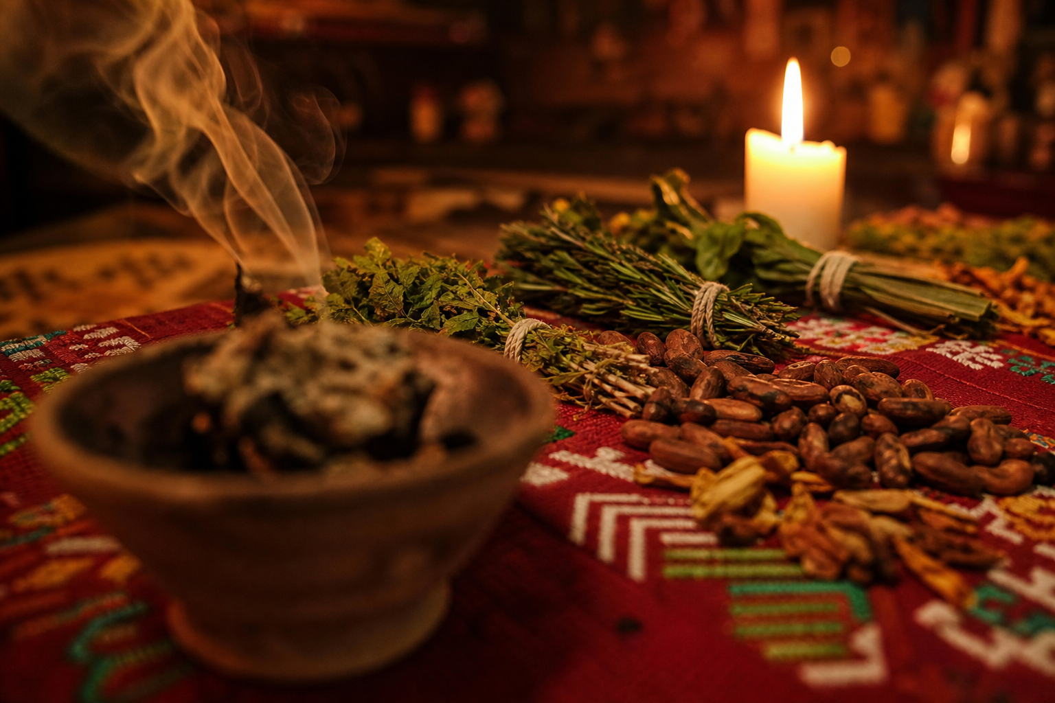 Curandero tradicional con hierbas y velas en Park City, Illinois